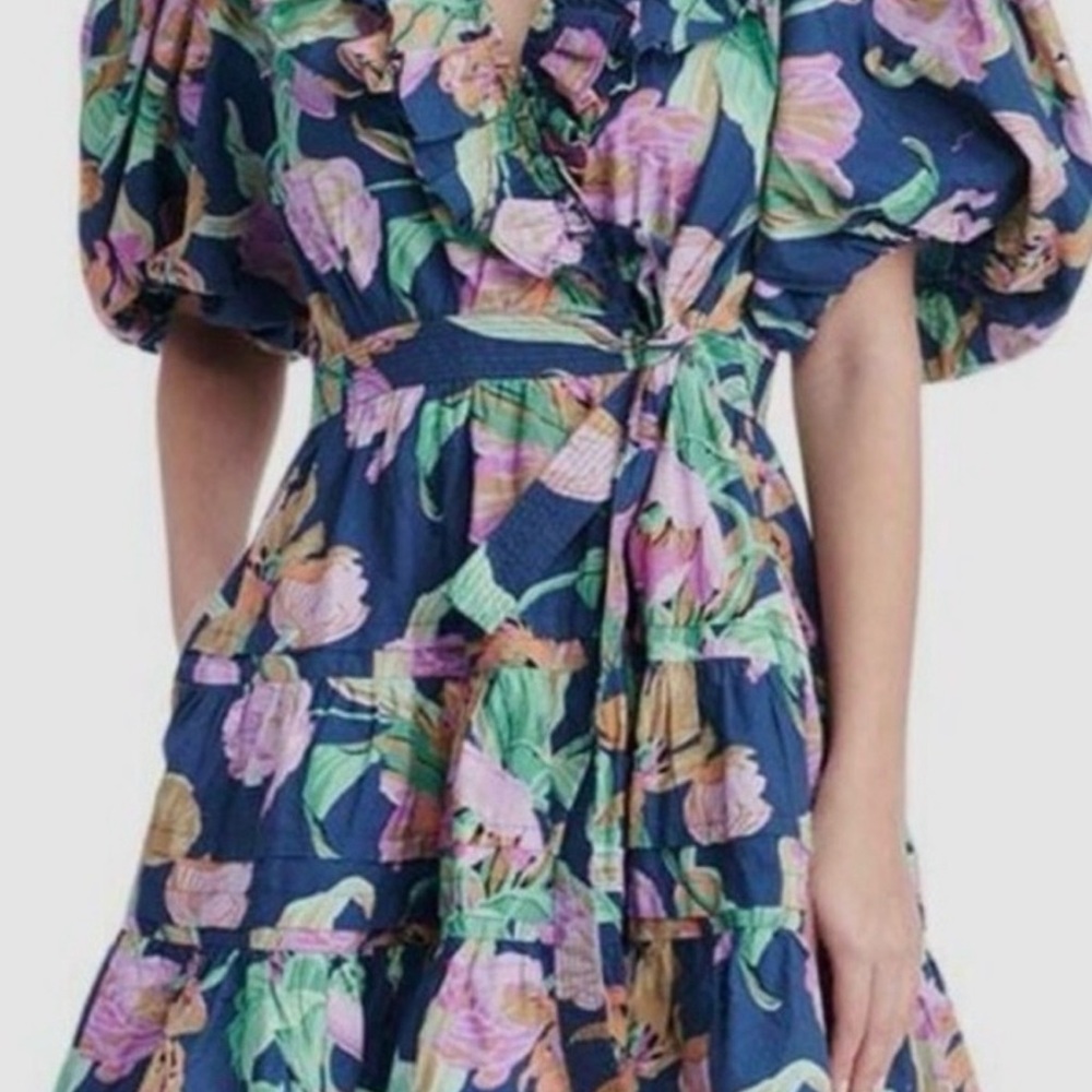 Floral Ruffle Wrap Dress - Navy Multi - Picture 7 of 7